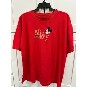 Vtg Mickey Unlimited T-Shirt Embroidered Graphic Tee Disney Red XL